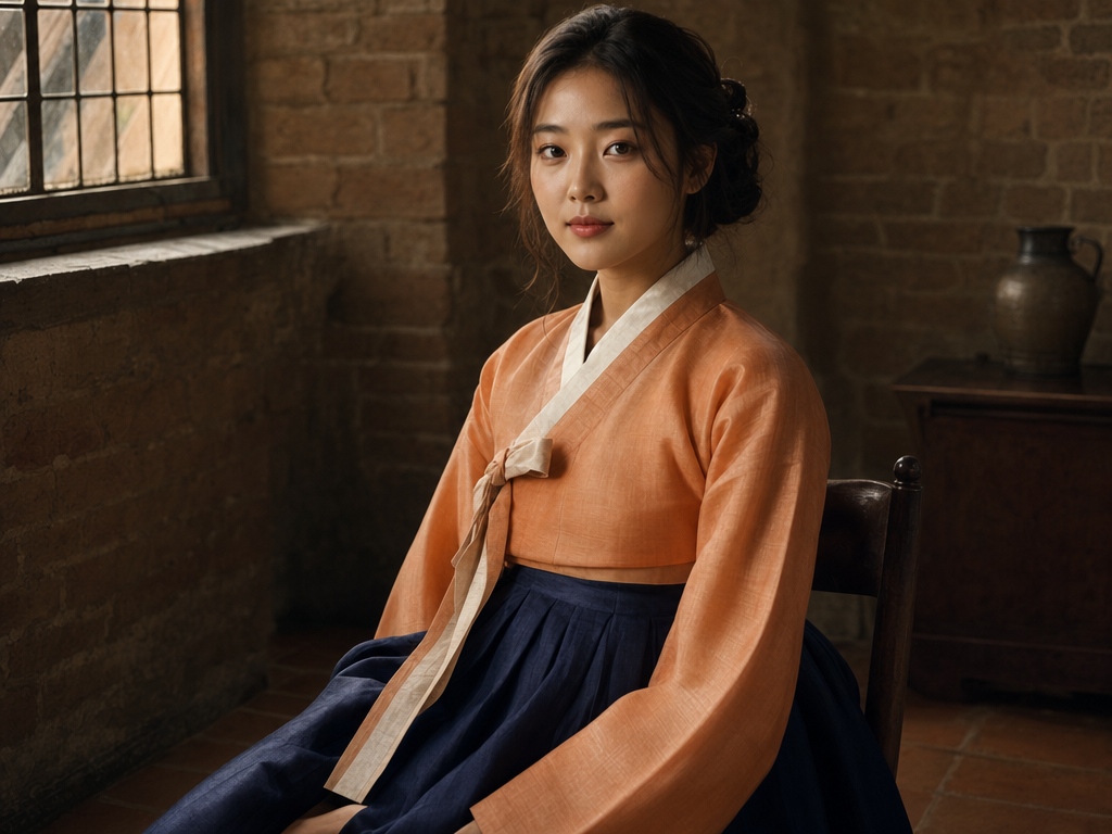 Joseon Korea hanbok × Flemish Vermeer interior