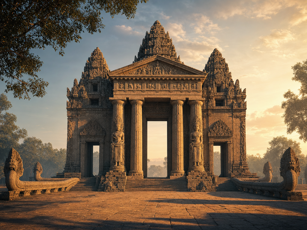 Khmer Angkor apsara × Greek Doric propylaea
