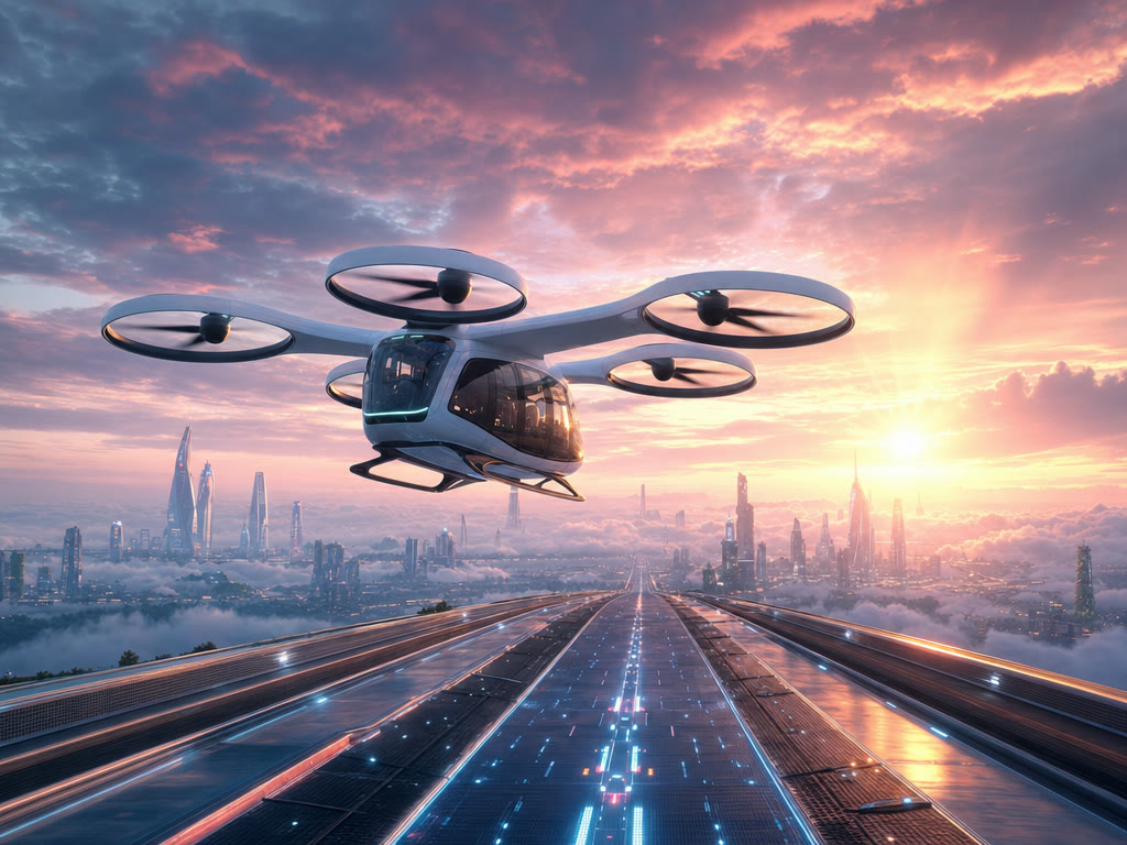 THE ROAD — 90-second history of human transportation, finale eVTOL sunrise